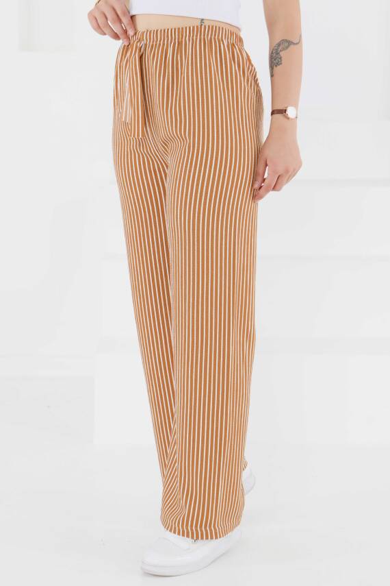 Çizgili Pantolon Taba - 27449 - 1