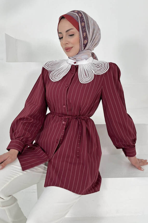 Çizgili Tunik Bordo - 27000 - 1