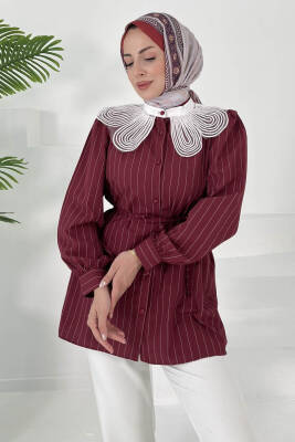 Çizgili Tunik Bordo - 27000 - 2