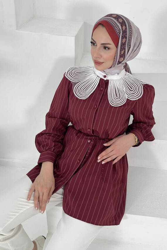 Çizgili Tunik Bordo - 27000 - 3