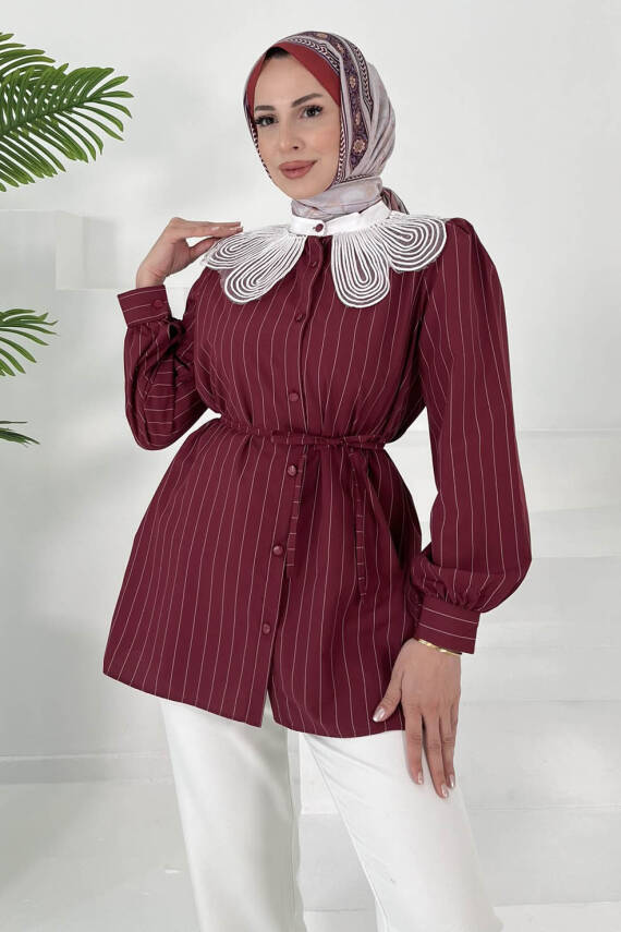 Çizgili Tunik Bordo - 27000 - 4