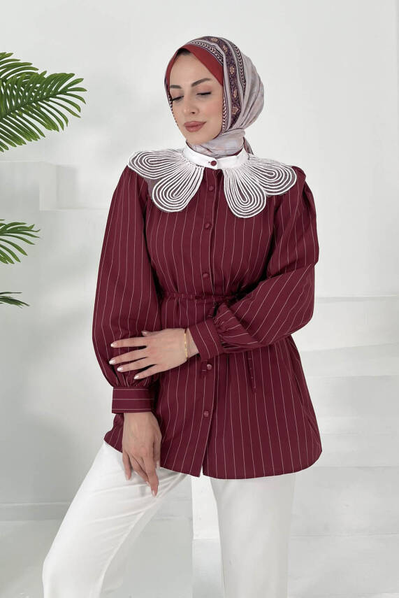Çizgili Tunik Bordo - 27000 - 5
