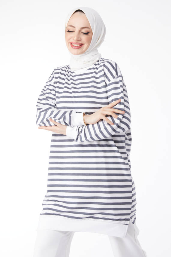 Çizgili Tunik Füme - 23925 - 3