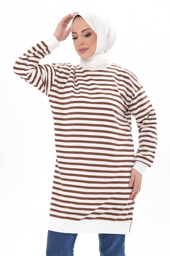 Çizgili Tunik Kahve - 23925 - 1