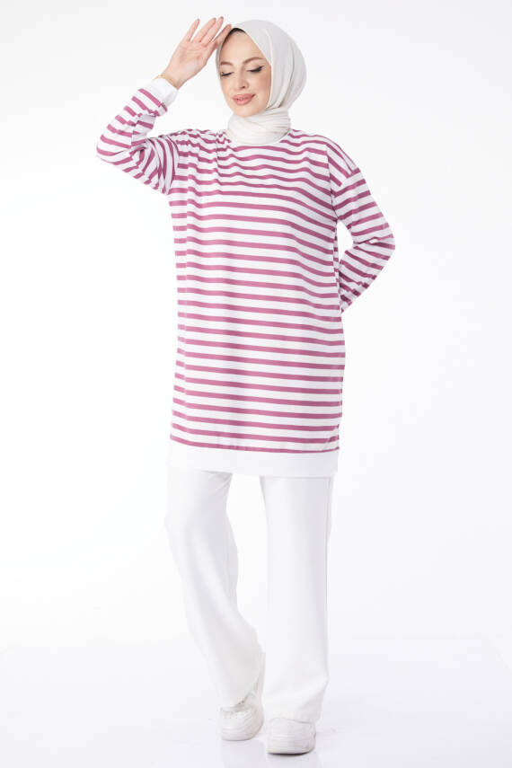 Çizgili Tunik Lila - 23925 - 2