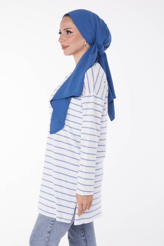 Çİzgili Yırtmaçlı Tunik Acik Mavi - 27134 - 4