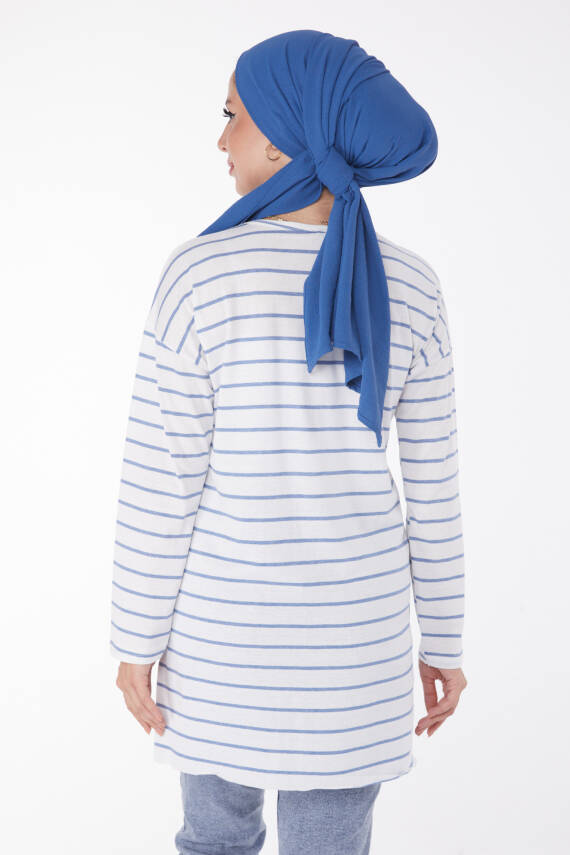 Çİzgili Yırtmaçlı Tunik Acik Mavi - 27134 - 5