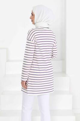 Çİzgili Yırtmaçlı Tunik Beyaz Mor - 27134 - 5