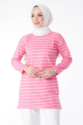 Çİzgili Yırtmaçlı Tunik Fuşya - 27134 - 1