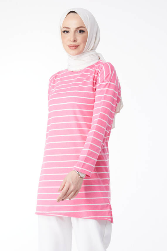 Çİzgili Yırtmaçlı Tunik Fuşya - 27134 - 2