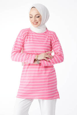 Çİzgili Yırtmaçlı Tunik Fuşya - 27134 - 3