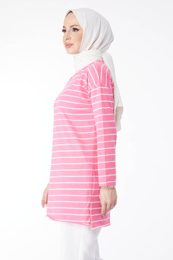 Çİzgili Yırtmaçlı Tunik Fuşya - 27134 - 4