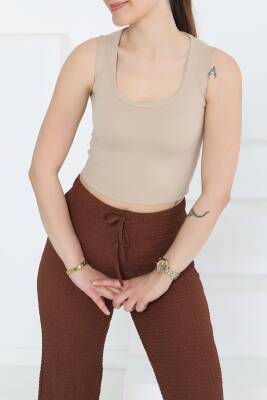 Cupralı Oval Yaka Crop Atlet Bej - 27278 - 3