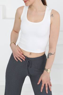 Cupralı Oval Yaka Crop Atlet Beyaz - 27278 