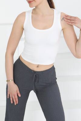 Cupralı Oval Yaka Crop Atlet Beyaz - 27278 - 3