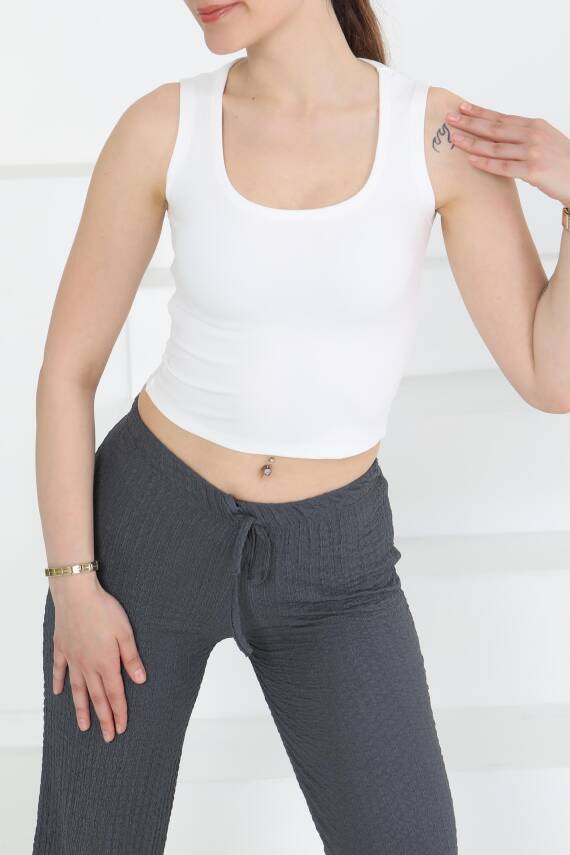 Cupralı Oval Yaka Crop Atlet Beyaz - 27278 - 3