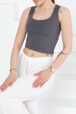 Cupralı Oval Yaka Crop Atlet Füme - 27278 