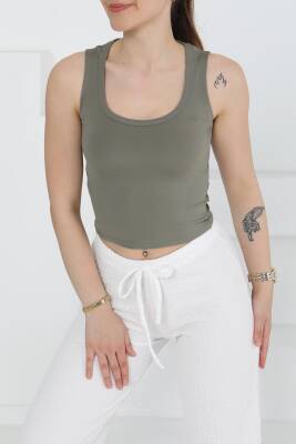 Cupralı Oval Yaka Crop Atlet Haki - 27278 