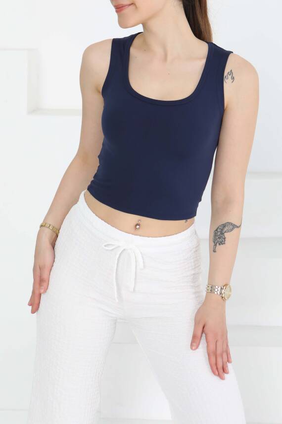 Cupralı Oval Yaka Crop Atlet Lacivert - 27278 - 2