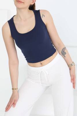 Cupralı Oval Yaka Crop Atlet Lacivert - 27278 - 3