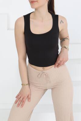 Cupralı Oval Yaka Crop Atlet Siyah - 27278 