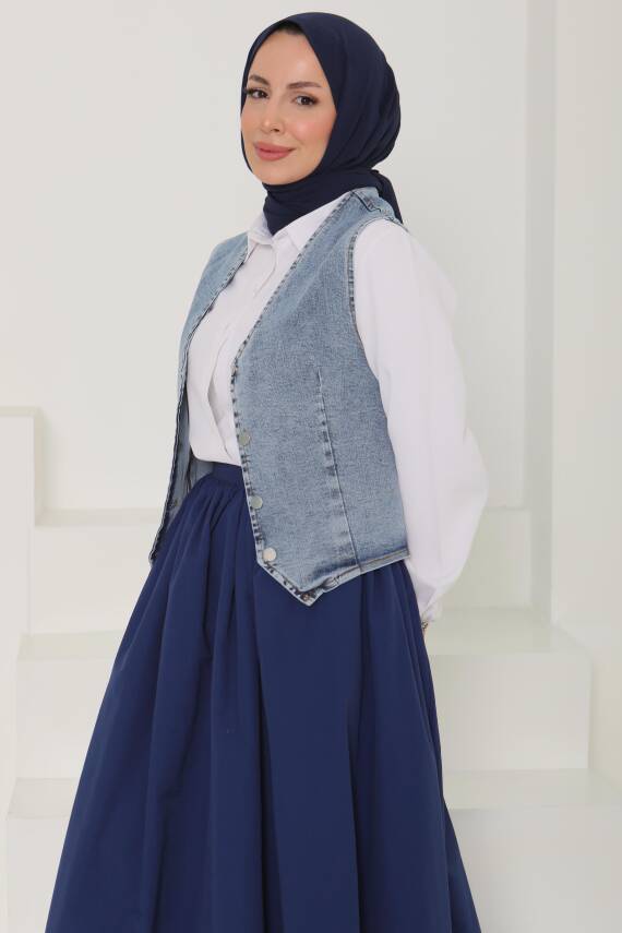 Denim Kısa Yelek Acik Mavi - 27099 - 1