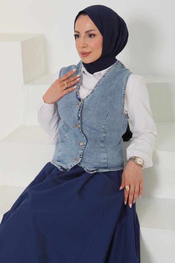 Denim Kısa Yelek Acik Mavi - 27099 - 2