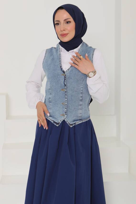 Denim Kısa Yelek Acik Mavi - 27099 - 3
