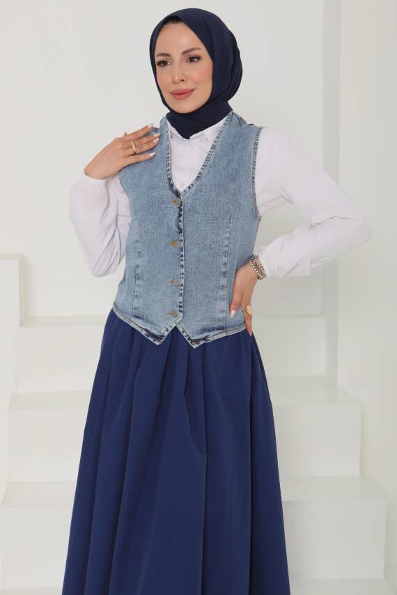 Denim Kısa Yelek Acik Mavi - 27099 - 4