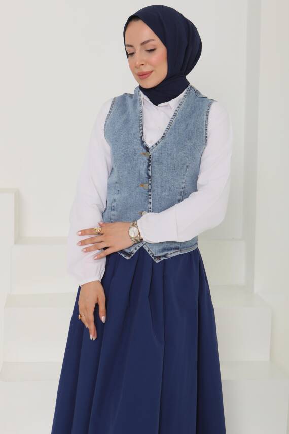Denim Kısa Yelek Acik Mavi - 27099 - 5
