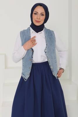 Denim Kısa Yelek Acik Mavi - 27099 - 7
