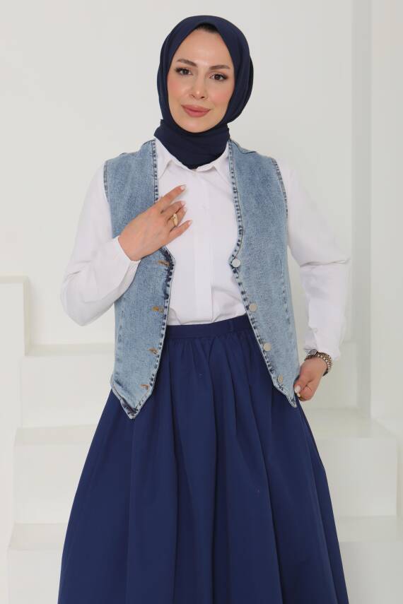 Denim Kısa Yelek Acik Mavi - 27099 - 7