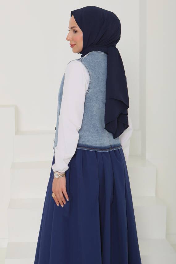 Denim Kısa Yelek Acik Mavi - 27099 - 8