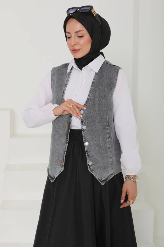 Denim Kısa Yelek Antrasit - 27099 - 1