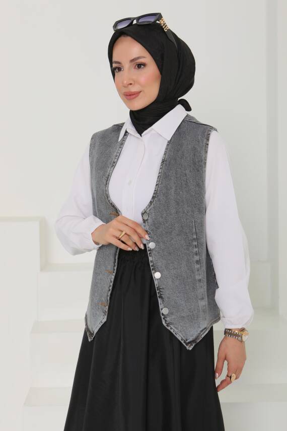 Denim Kısa Yelek Antrasit - 27099 - 2