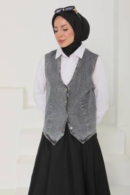 Denim Kısa Yelek Antrasit - 27099 - 4