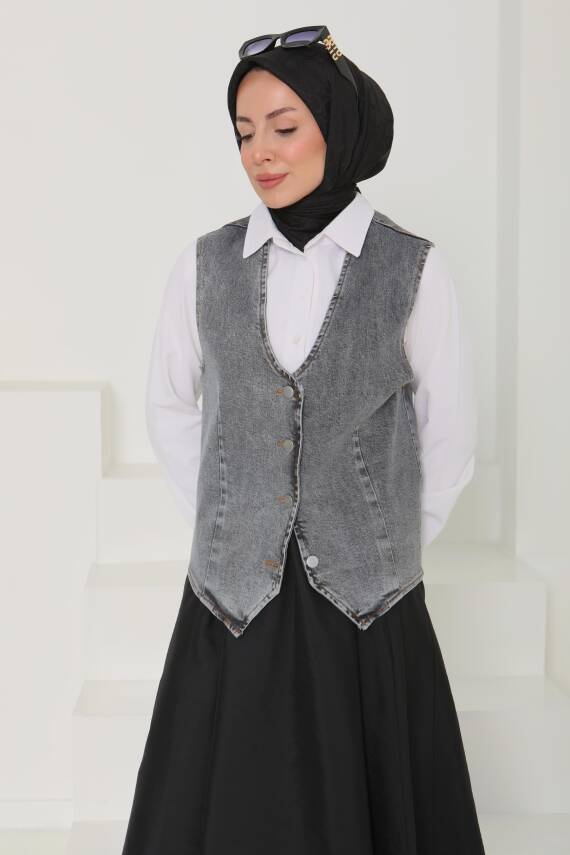 Denim Kısa Yelek Antrasit - 27099 - 4