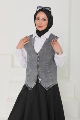 Denim Kısa Yelek Antrasit - 27099 - 5
