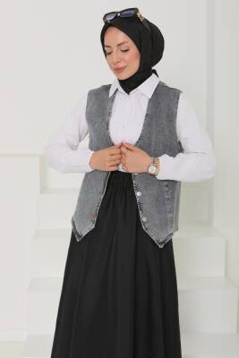 Denim Kısa Yelek Antrasit - 27099 - 6