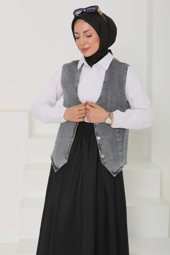Denim Kısa Yelek Antrasit - 27099 - 6