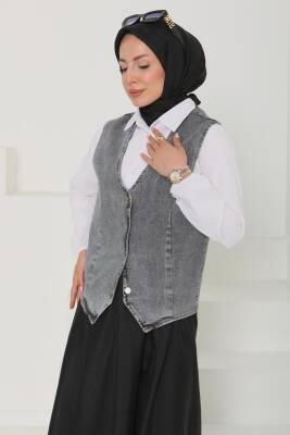 Denim Kısa Yelek Antrasit - 27099 - 7