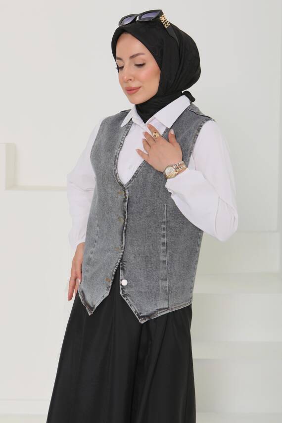 Denim Kısa Yelek Antrasit - 27099 - 7