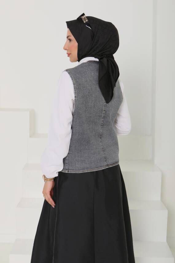 Denim Kısa Yelek Antrasit - 27099 - 8