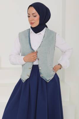 Denim Kısa Yelek Mavi-tint - 27099 - 1