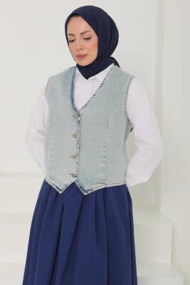 Denim Kısa Yelek Mavi-tint - 27099 - 2