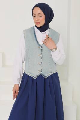 Denim Kısa Yelek Mavi-tint - 27099 - 3