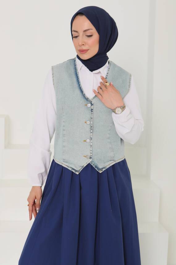 Denim Kısa Yelek Mavi-tint - 27099 - 3