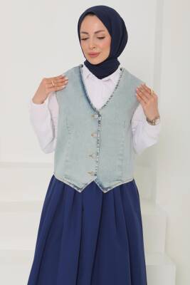 Denim Kısa Yelek Mavi-tint - 27099 - 4