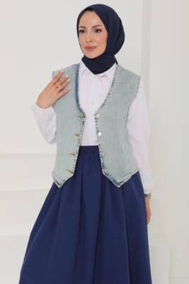 Denim Kısa Yelek Mavi-tint - 27099 - 5