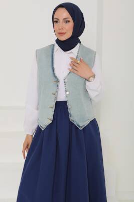 Denim Kısa Yelek Mavi-tint - 27099 - 6